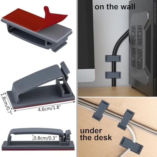 SOULWIT Self Adhesive Cable Management Clips Grey 50Pcs | Organizes TV PC Ethernet Cables Under Desk thumbnail 5