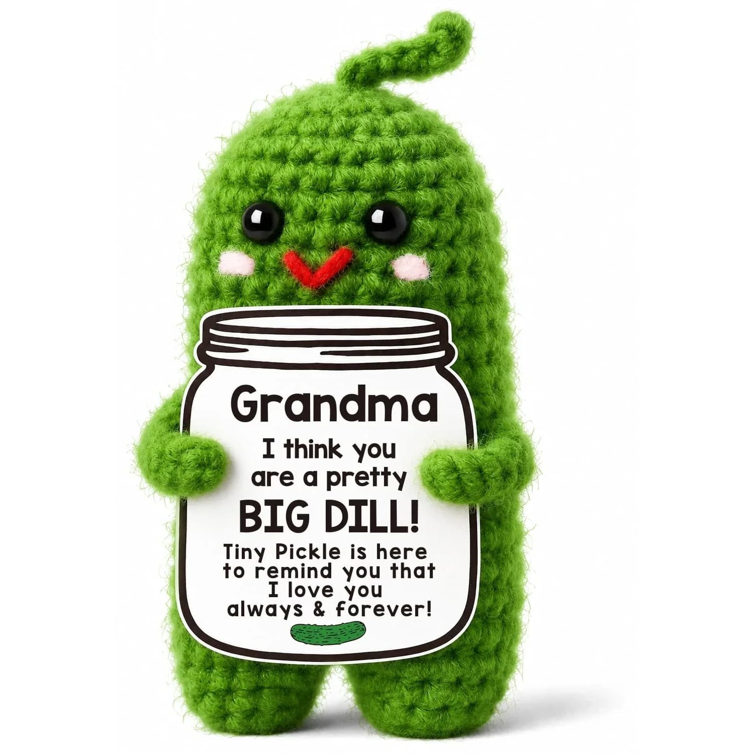 MAMAGIFTREE Crochet Emotional Support Pickle Plush Figure | Handmade Gift for Grandma, 4 inches — Grandma