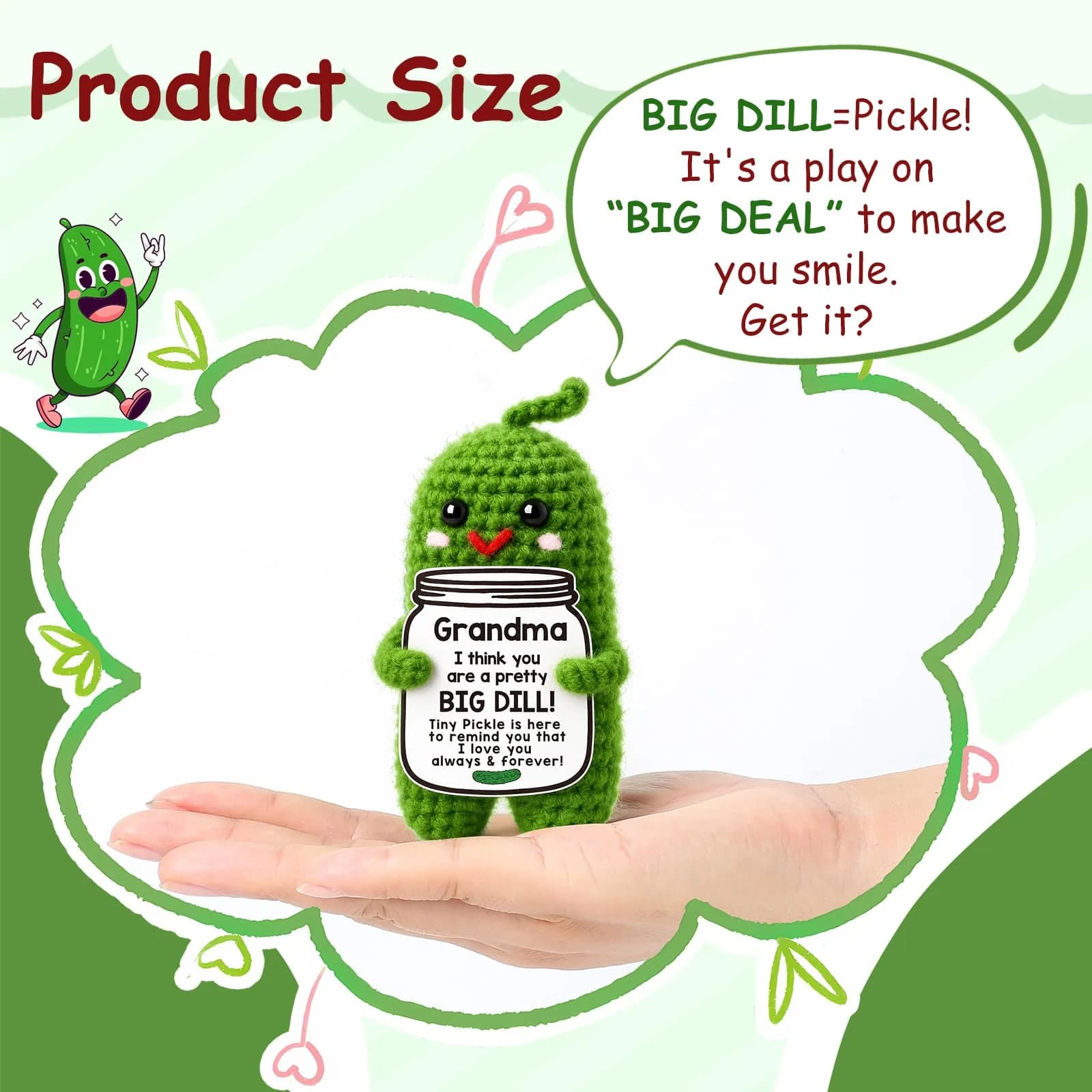 MAMAGIFTREE Crochet Emotional Support Pickle Plush Figure | Handmade Gift for Grandma, 4 inches - view 5