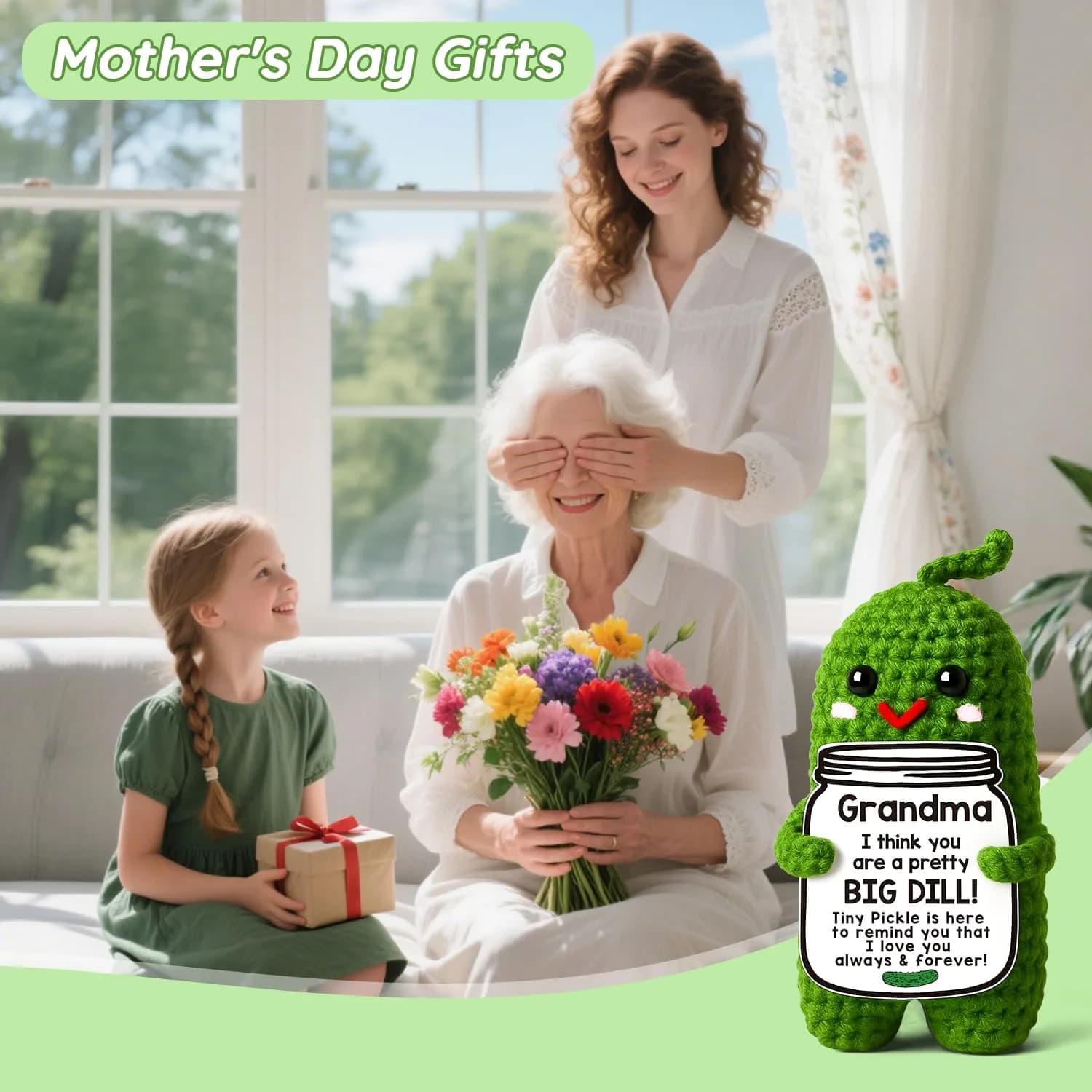 MAMAGIFTREE Handmade Crochet Grandma Pickle Plush Figure | Adorable Daughter Gift from Mom Dad - view 2