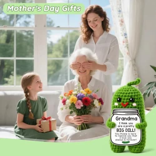 MAMAGIFTREE Crochet Emotional Support Pickle Plush Figure | Handmade Gift for Grandma, 4 inches thumbnail 2