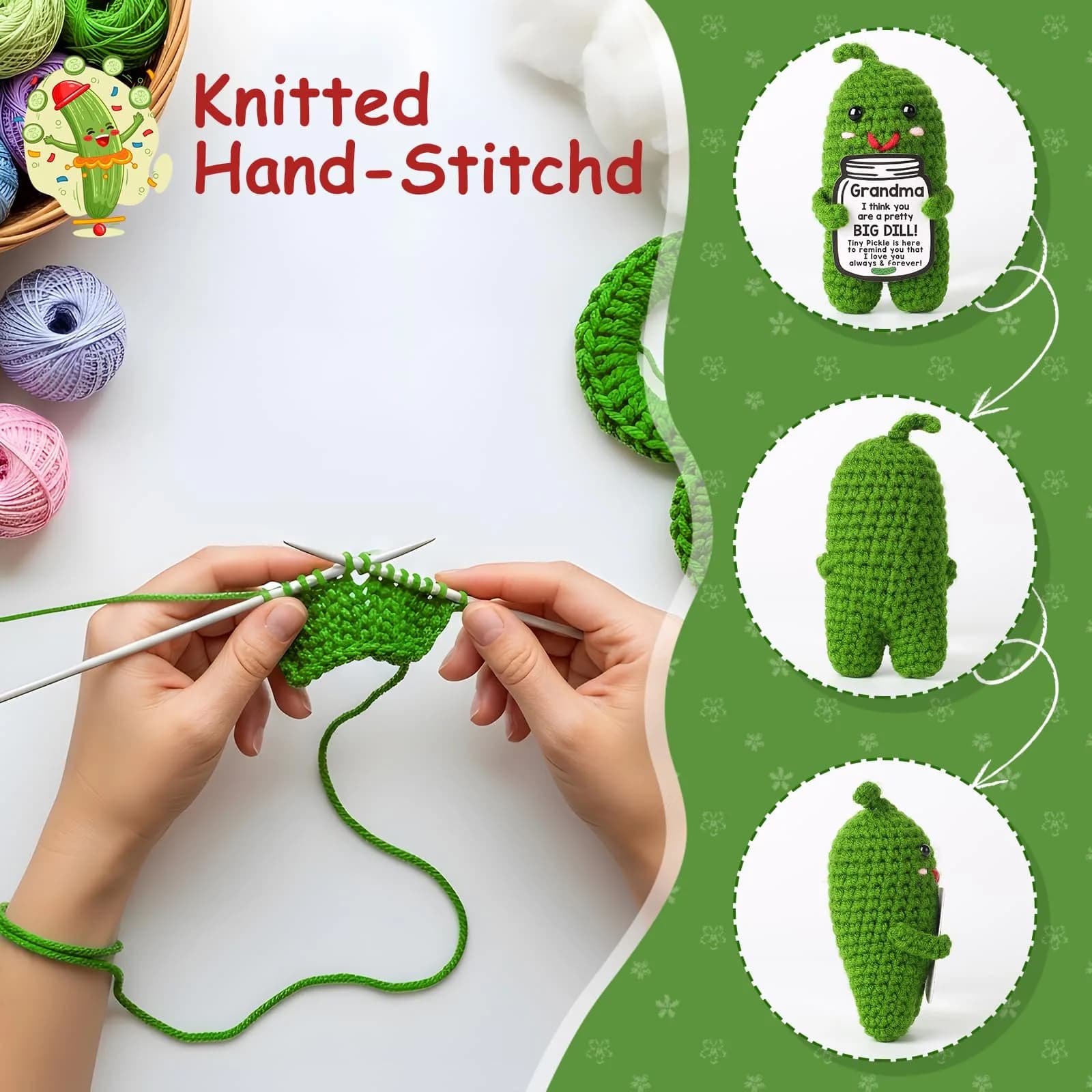 MAMAGIFTREE Handmade Crochet Grandma Pickle Plush Figure | Adorable Daughter Gift from Mom Dad - view 3