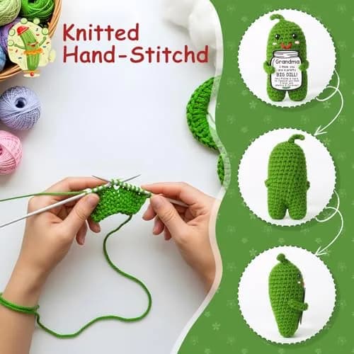 MAMAGIFTREE Crochet Emotional Support Pickle Plush Figure | Handmade Gift for Grandma, 4 inches thumbnail 3