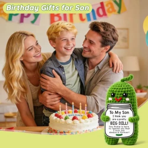 MAMAGIFTREE Handmade Crochet Pickle Plush Toy for Son - 5cm (2 inches) | "Pretty BIG DILL" Birthday Gift thumbnail 5