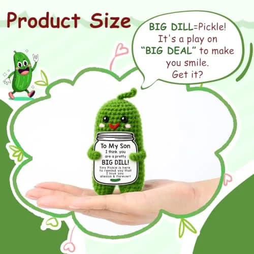 MAMAGIFTREE Handmade Crochet Pickle Plush Toy for Son - 5cm (2 inches) | "Pretty BIG DILL" Birthday Gift thumbnail 6