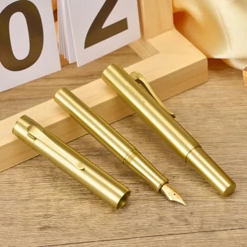 HONG DIAN M2 Mini Brass Fountain Pen with Extra Fine Soft Golden Nib | Sleek Travel Pocket Pen (105mm, Glossy Brass) thumbnail 6