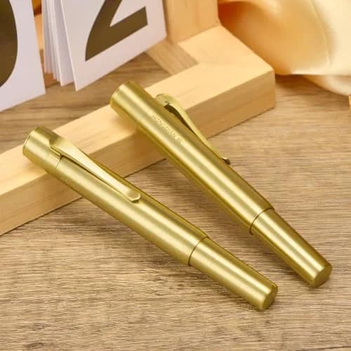 HONG DIAN M2 Mini Brass Fountain Pen with Extra Fine Soft Golden Nib | Sleek Travel Pocket Pen (105mm, Glossy Brass) thumbnail 8