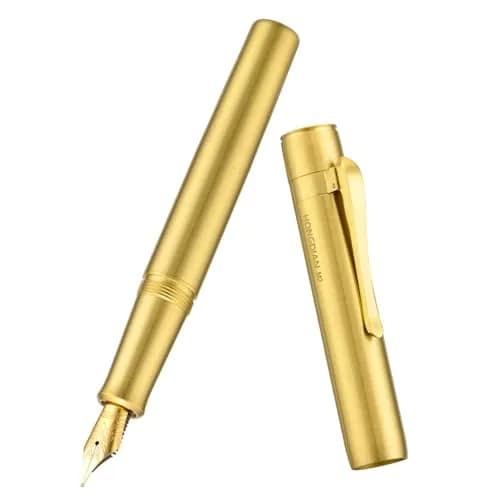 HONG DIAN M2 Mini Brass Fountain Pen with Extra Fine Soft Golden Nib | Sleek Travel Pocket Pen (105mm, Glossy Brass) thumbnail 2