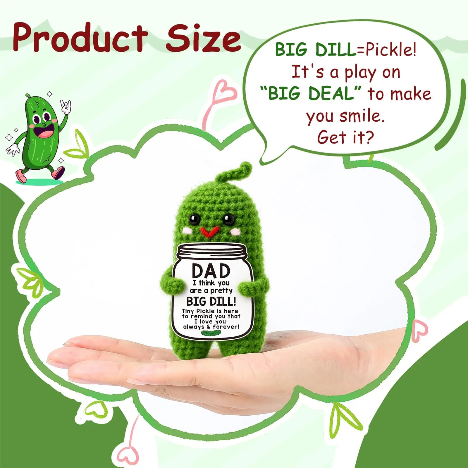 MAMAGIFTREE Handmade Crochet Emotional Support Pickle Dad Gift | 10 cm (4 inches) - view 5