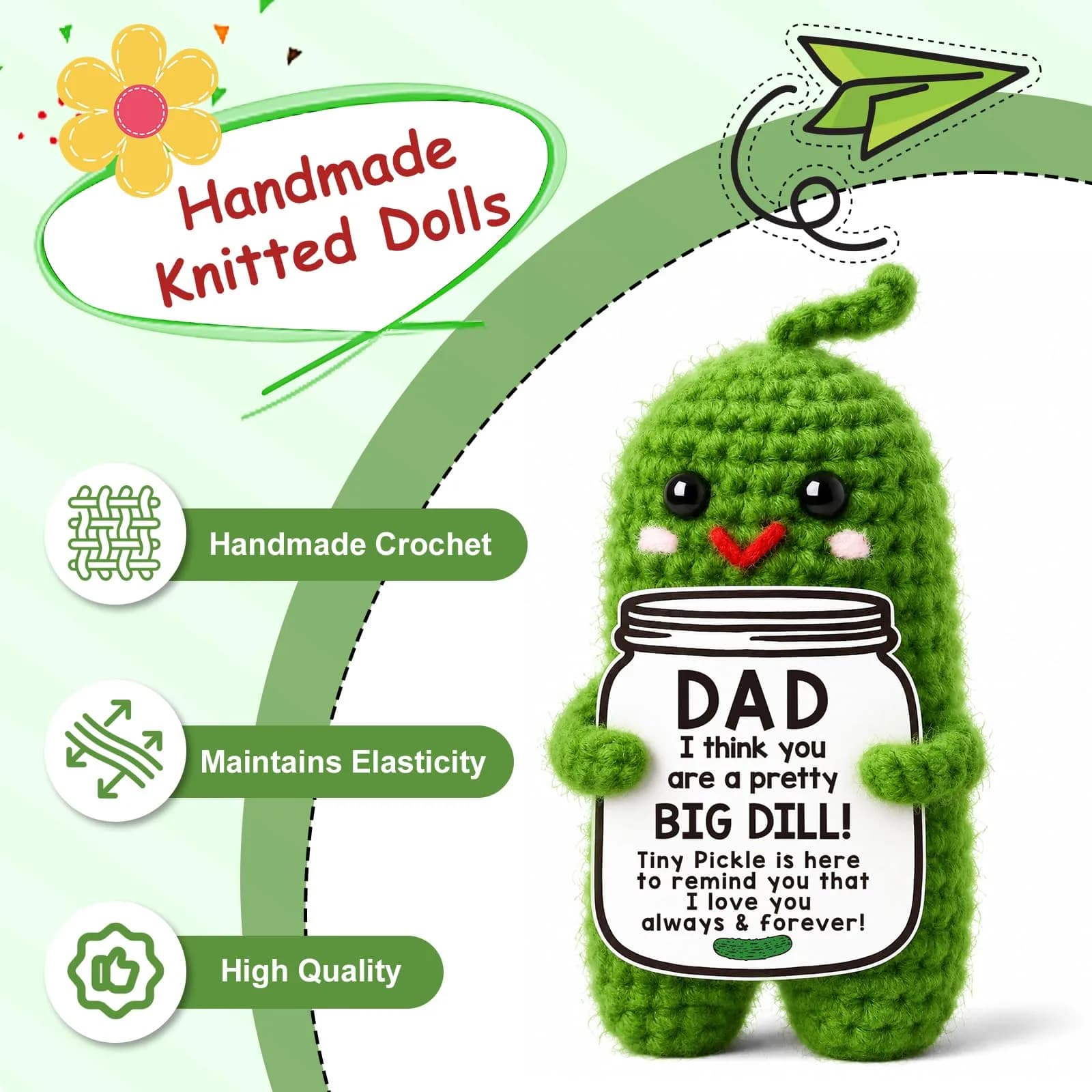 MAMAGIFTREE Handmade Crochet Emotional Support Pickle Dad Gift | 10 cm (4 inches) - view 7