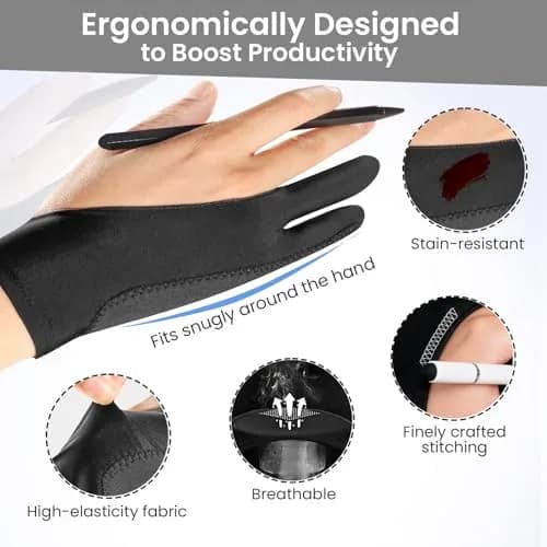 Kortimu Artist Drawing Glove: 3-Layer Palm Rejection for iPad & Tablets | Ambidextrous Fit, Breathable, 2-Pack thumbnail 4