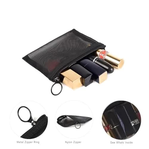 patu Zipper Mesh Bags Set of 5 (XS/S/M/L & Long Pouch) Black | Lightweight Travel Toiletry Organizer thumbnail 5