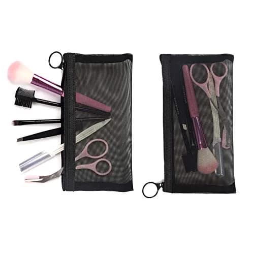 patu Zipper Mesh Bags Set of 5 (XS/S/M/L & Long Pouch) Black | Lightweight Travel Toiletry Organizer thumbnail 6