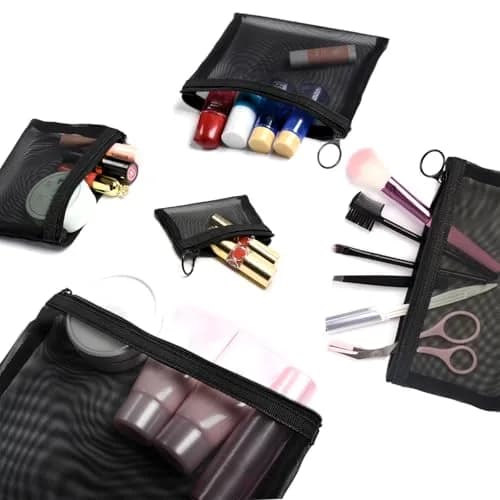 patu Zipper Mesh Bags Set of 5 (XS/S/M/L & Long Pouch) Black | Lightweight Travel Toiletry Organizer thumbnail 2