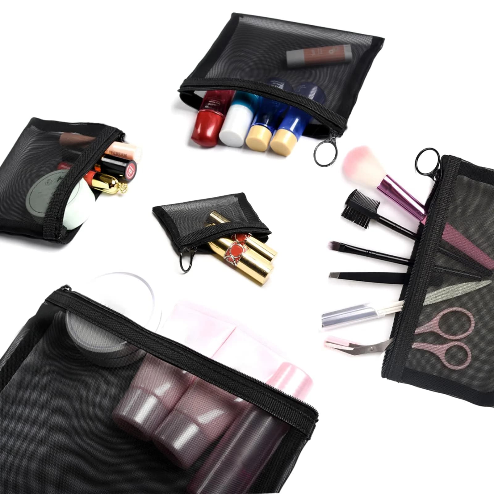 patu Zipper Mesh Bags Set of 5 (XS/S/M/L & Long Pouch) Black | Lightweight Travel Toiletry Organizer - view 2