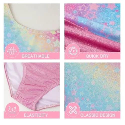 Gogokids Girls Long Sleeve 3 Pcs Gymnastics Leotard Set with Shorts & Hair Scrunchie, 8-9 Years thumbnail 4