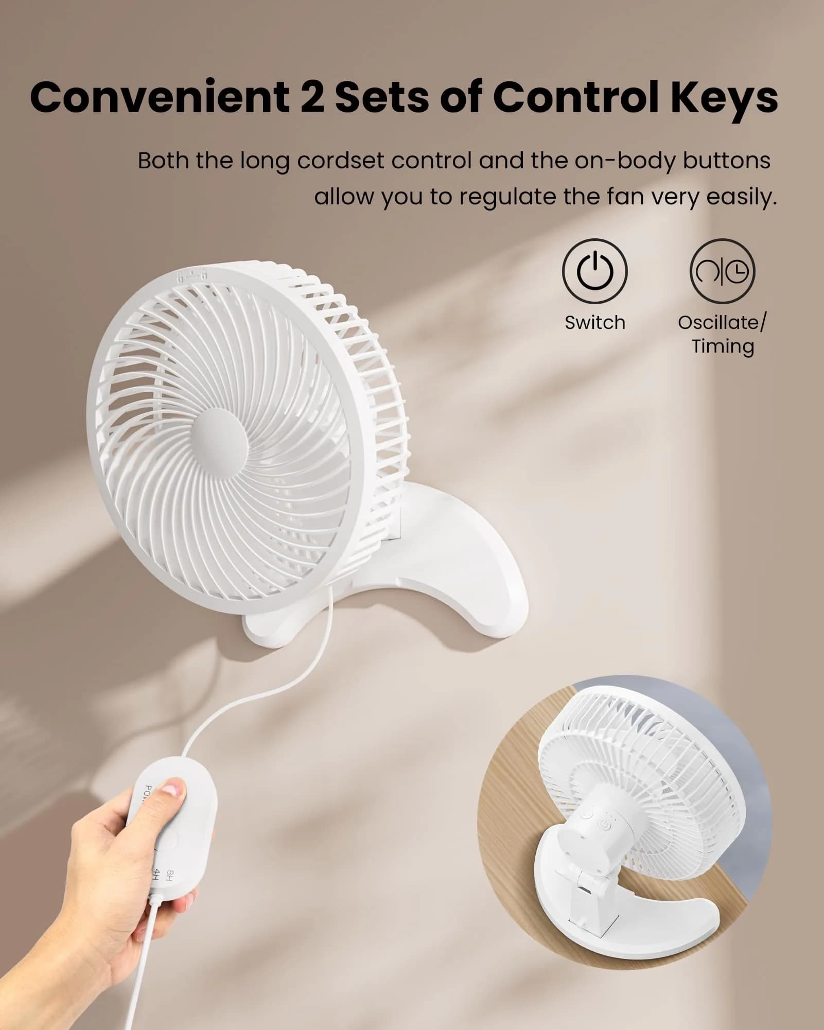 Koonie 8" Wall Mount Fan 35dB Quiet Operation | 3 Speeds, Timer, Remote Control, 10W Energy Efficient - view 6