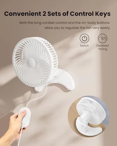 Koonie 8" Wall Mount Fan 35dB Quiet Operation | 3 Speeds, Timer, Remote Control, 10W Energy Efficient thumbnail 6