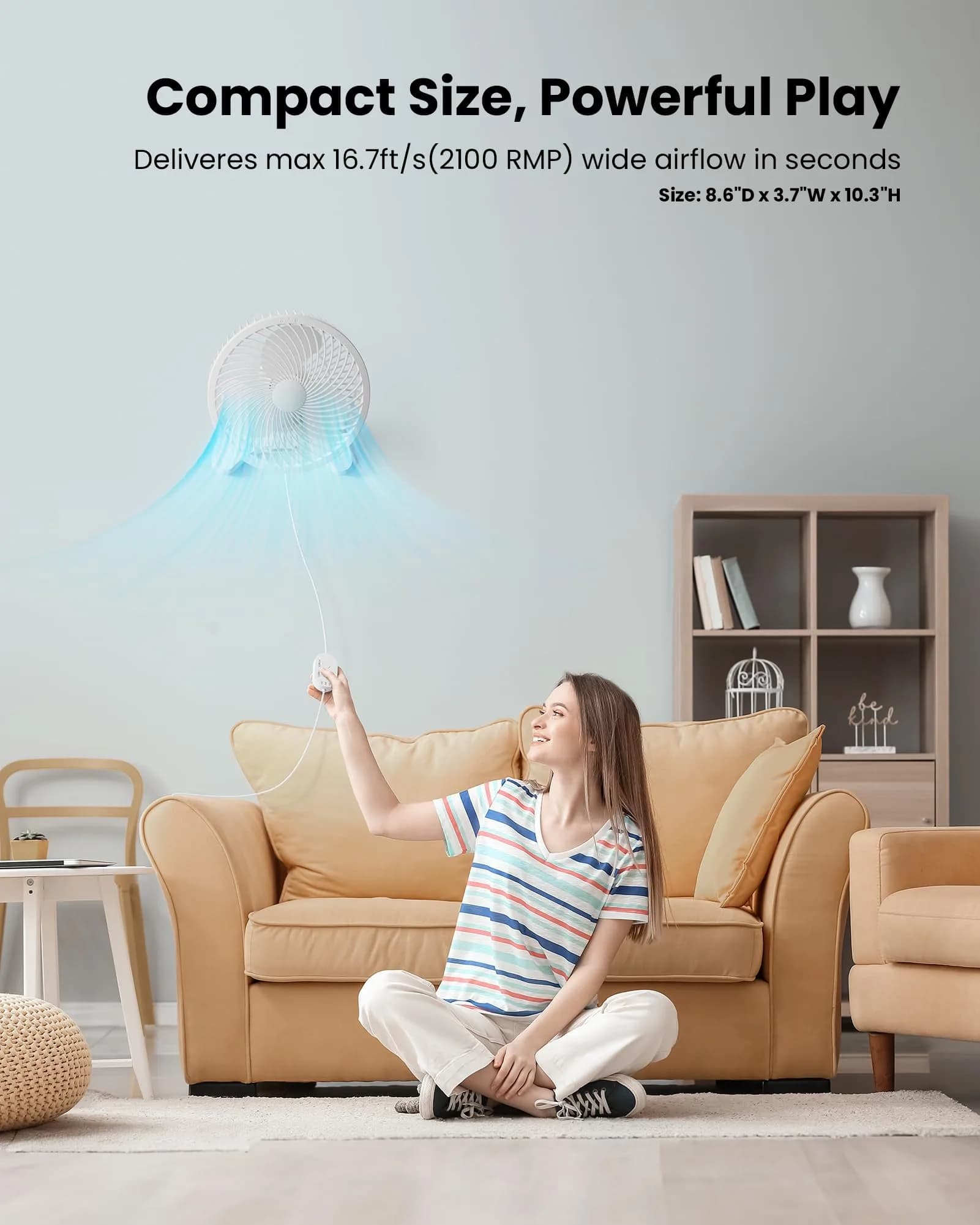 Koonie 8" Wall Mount Fan 35dB Quiet Operation | 3 Speeds, Timer, Remote Control, 10W Energy Efficient - view 2