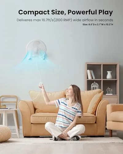 Koonie 8" Wall Mount Fan 35dB Quiet Operation | 3 Speeds, Timer, Remote Control, 10W Energy Efficient thumbnail 2