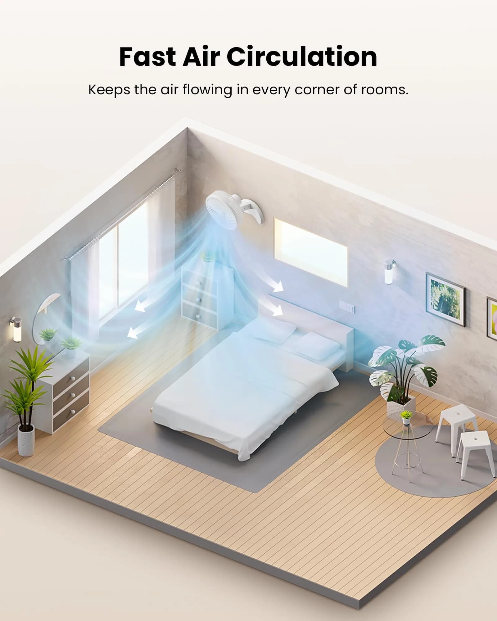 Koonie 8" Wall Mount Fan 35dB Quiet Operation | 3 Speeds, Timer, Remote Control, 10W Energy Efficient - view 4