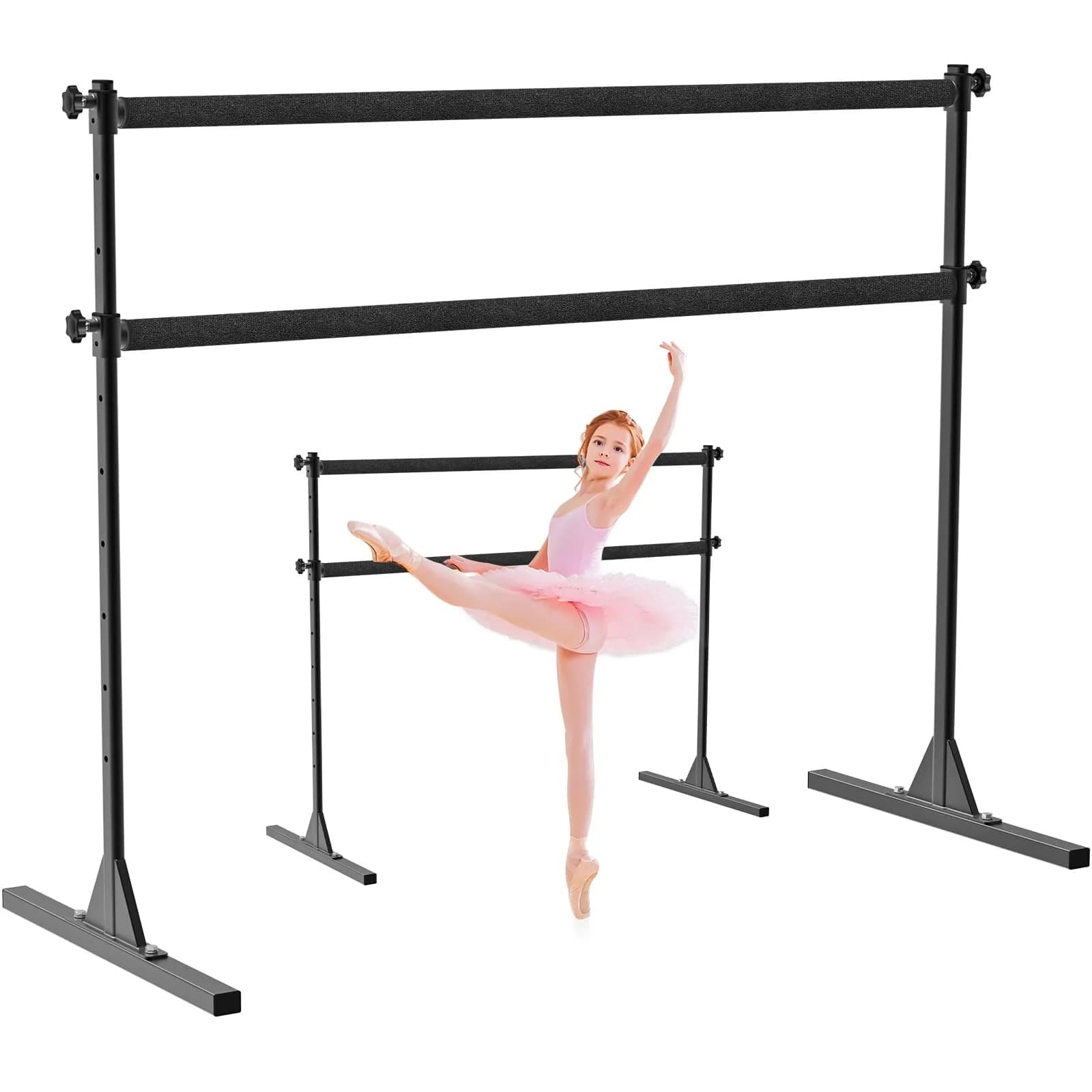 SELEWARE 5 FT Height Adjustable Ballet Barre Steel Freestanding Ballet Bar | Heavy Duty Support & Anti-Slip Design — 5 FT (Steel Crossbar with Fabric Cover, Black)