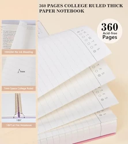 MUAHLIUB Pink Spiral Notebook Journal 360 Pages | Thick College Ruled, Water-Resistant Cover for Writing & School thumbnail 5