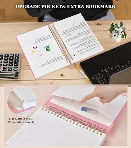 MUAHLIUB Pink Spiral Notebook Journal 360 Pages | Thick College Ruled, Water-Resistant Cover for Writing & School thumbnail 6