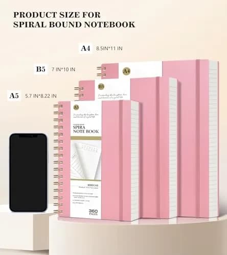 MUAHLIUB Pink Spiral Notebook Journal 360 Pages | Thick College Ruled, Water-Resistant Cover for Writing & School thumbnail 3