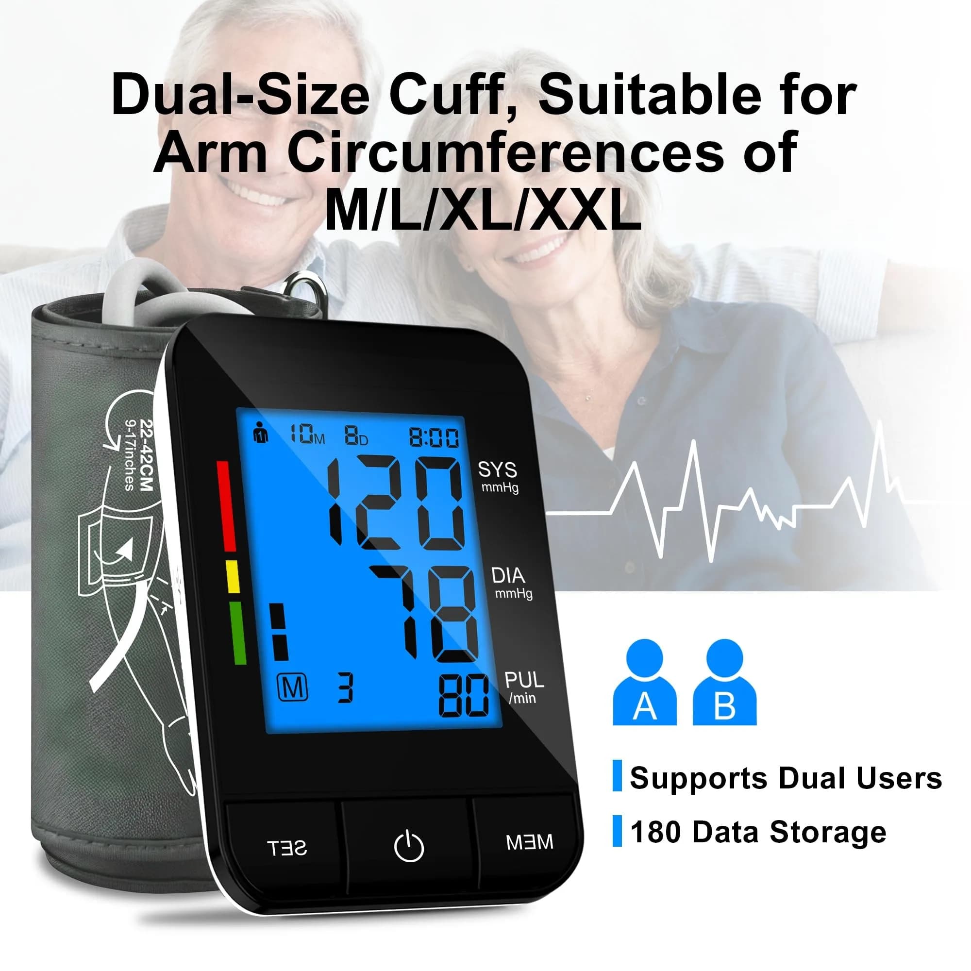 SDUNW Automatic Upper Arm Blood Pressure Monitor with Dual Cuffs | Accurate Home Use - view 6