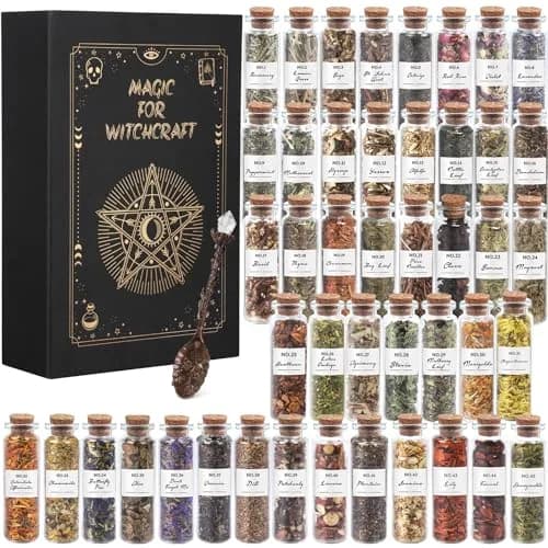 HOOMUU 45-Bottle Dried Herbs Kit for Witchcraft, Wicca Altar and Magic Spells | Natural Organic Herbs for Rituals and Spells thumbnail 1