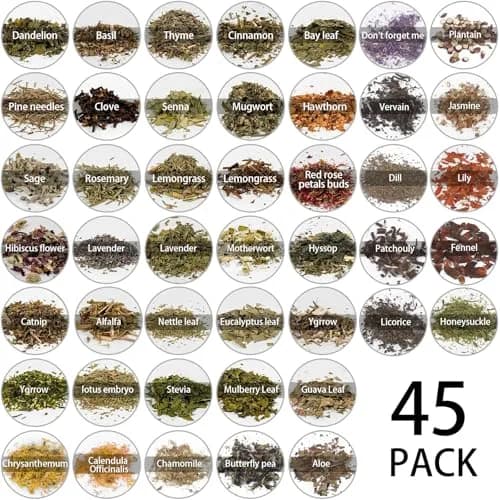 HOOMUU 45-Bottle Dried Herbs Kit for Witchcraft, Wicca Altar and Magic Spells | Natural Organic Herbs for Rituals and Spells thumbnail 5