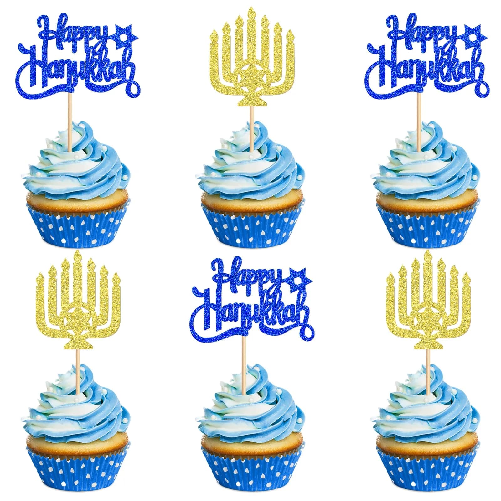 Keaziu Hanukkah Cupcake Toppers 24PCS | Festive Cake Decorations with Star of David (70-120 chars)