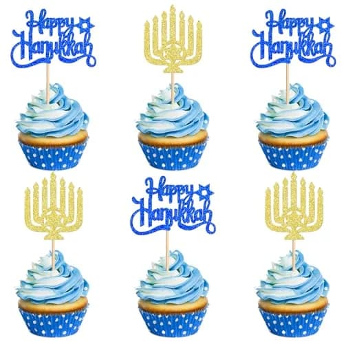 Keaziu Hanukkah Cupcake Toppers 24PCS | Festive Cake Decorations with Star of David (70-120 chars) thumbnail 1