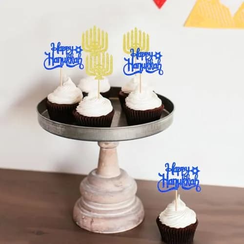 Keaziu Hanukkah Cupcake Toppers 24PCS | Festive Cake Decorations with Star of David (70-120 chars) thumbnail 4