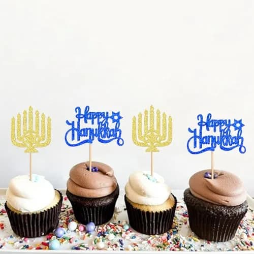 Keaziu Hanukkah Cupcake Toppers 24PCS | Festive Cake Decorations with Star of David (70-120 chars) thumbnail 2