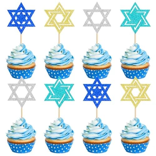 Keaziu Hanukkah Hexagram Cupcake Toppers 24 Pack | Star of David Cake Decor for Celebrations thumbnail 1