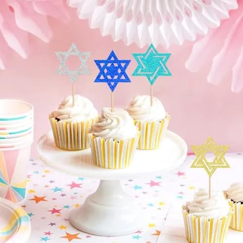 Keaziu Hanukkah Hexagram Cupcake Toppers 24 Pack | Star of David Cake Decor for Celebrations thumbnail 5