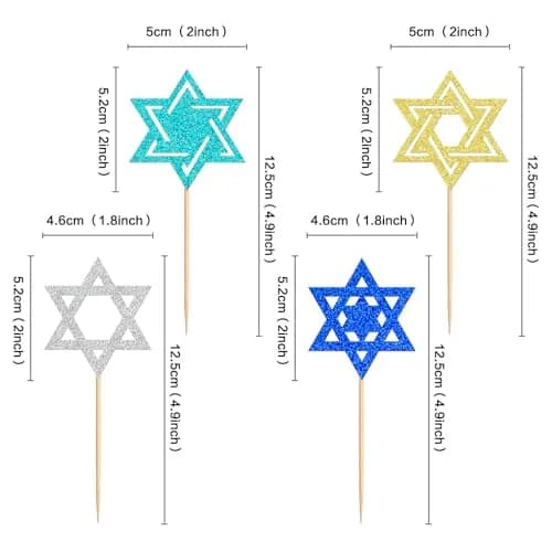 Keaziu Hanukkah Hexagram Cupcake Toppers 24 Pack | Star of David Cake Decor for Celebrations thumbnail 6
