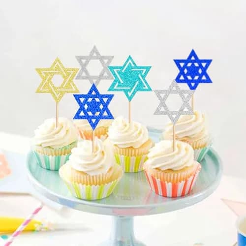 Keaziu Hanukkah Hexagram Cupcake Toppers 24 Pack | Star of David Cake Decor for Celebrations thumbnail 3
