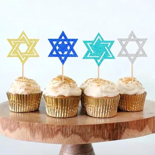 Keaziu Hanukkah Hexagram Cupcake Toppers 24 Pack | Star of David Cake Decor for Celebrations thumbnail 4