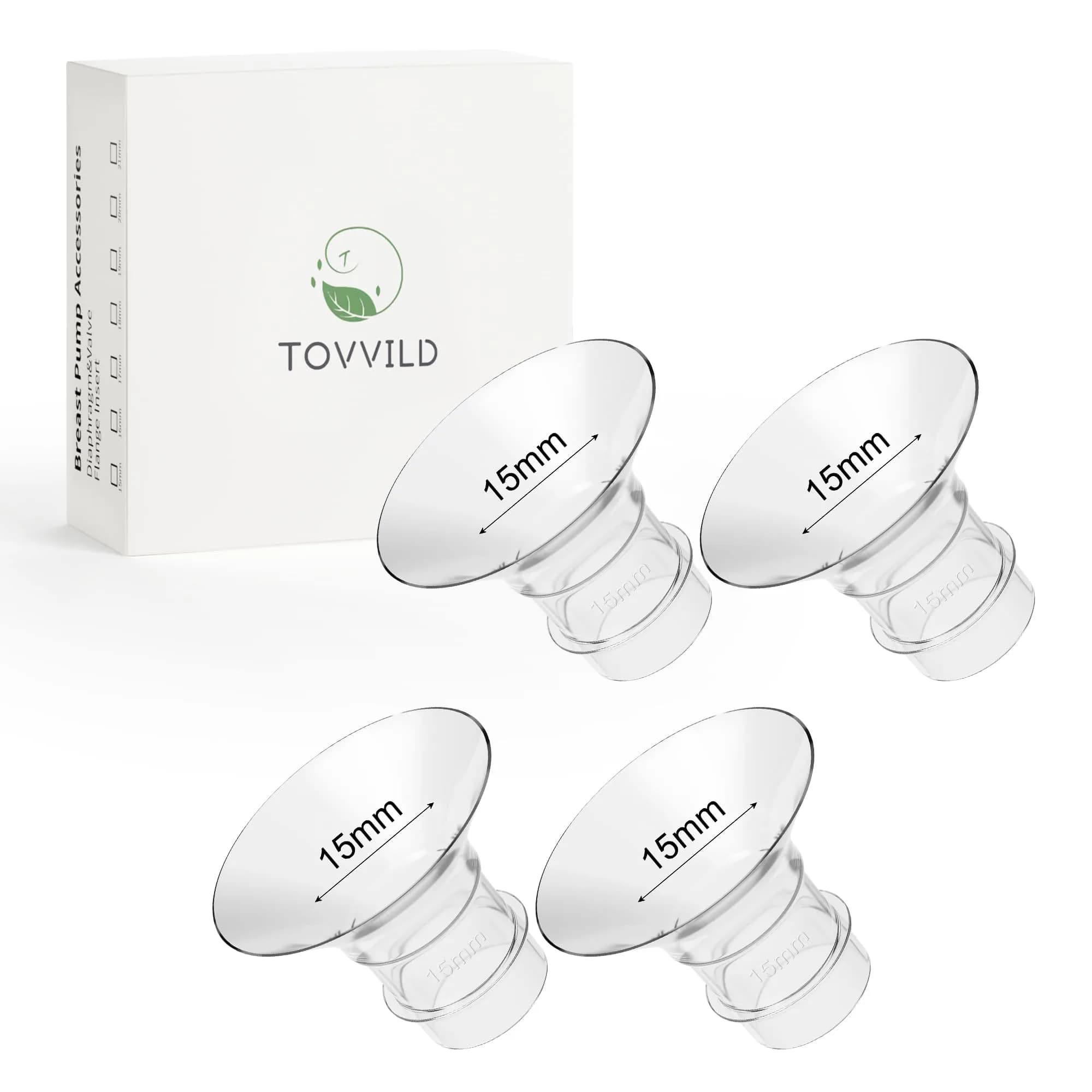 TOVVILD 15mm Flange Inserts for 24mm Flanges, 4 Pack | BPA-Free Silicone for Comfortable Pumping - main product image
