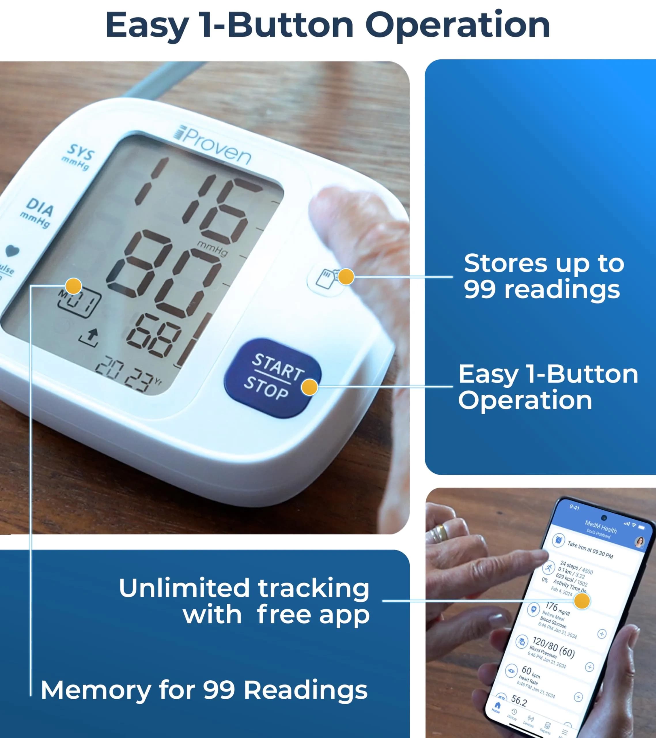 iProvèn Bluetooth Blood Pressure Monitor with App Integration & Large Backlit Display | Clinically Accurate Readings - view 2