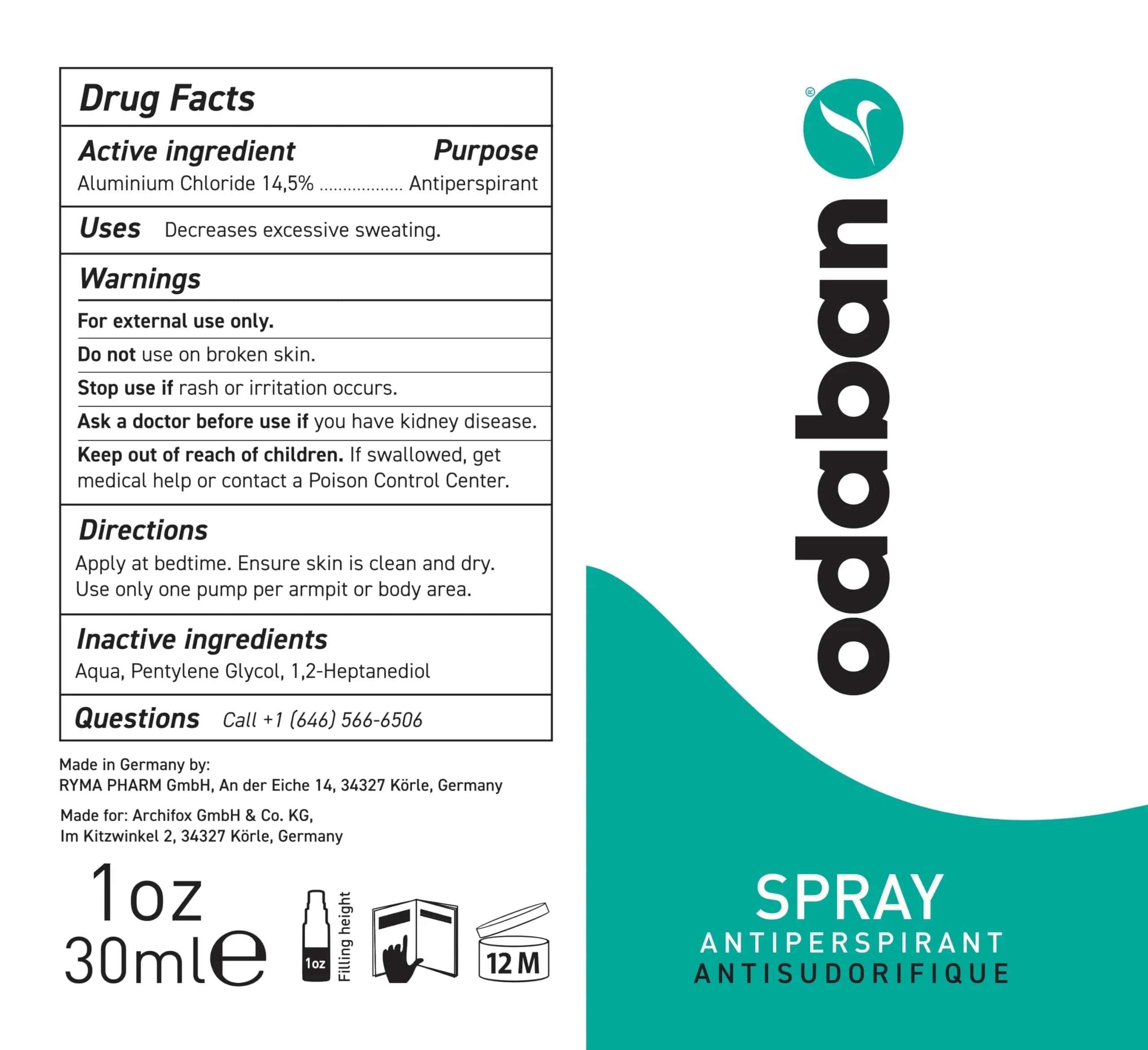 ODABAN Antiperspirant Deodorant for Excessive Sweating, Fragrance-Free Liquid 30ml (1 Fl Oz) | Clinical Strength Protection - view 5
