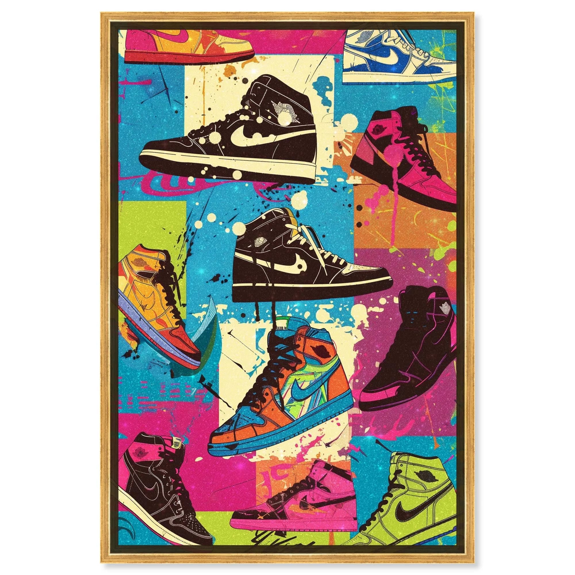 NotoriArt Wall Art Canvas 46" x 31" | Modern Graffiti Wall Decor with Gold Frame