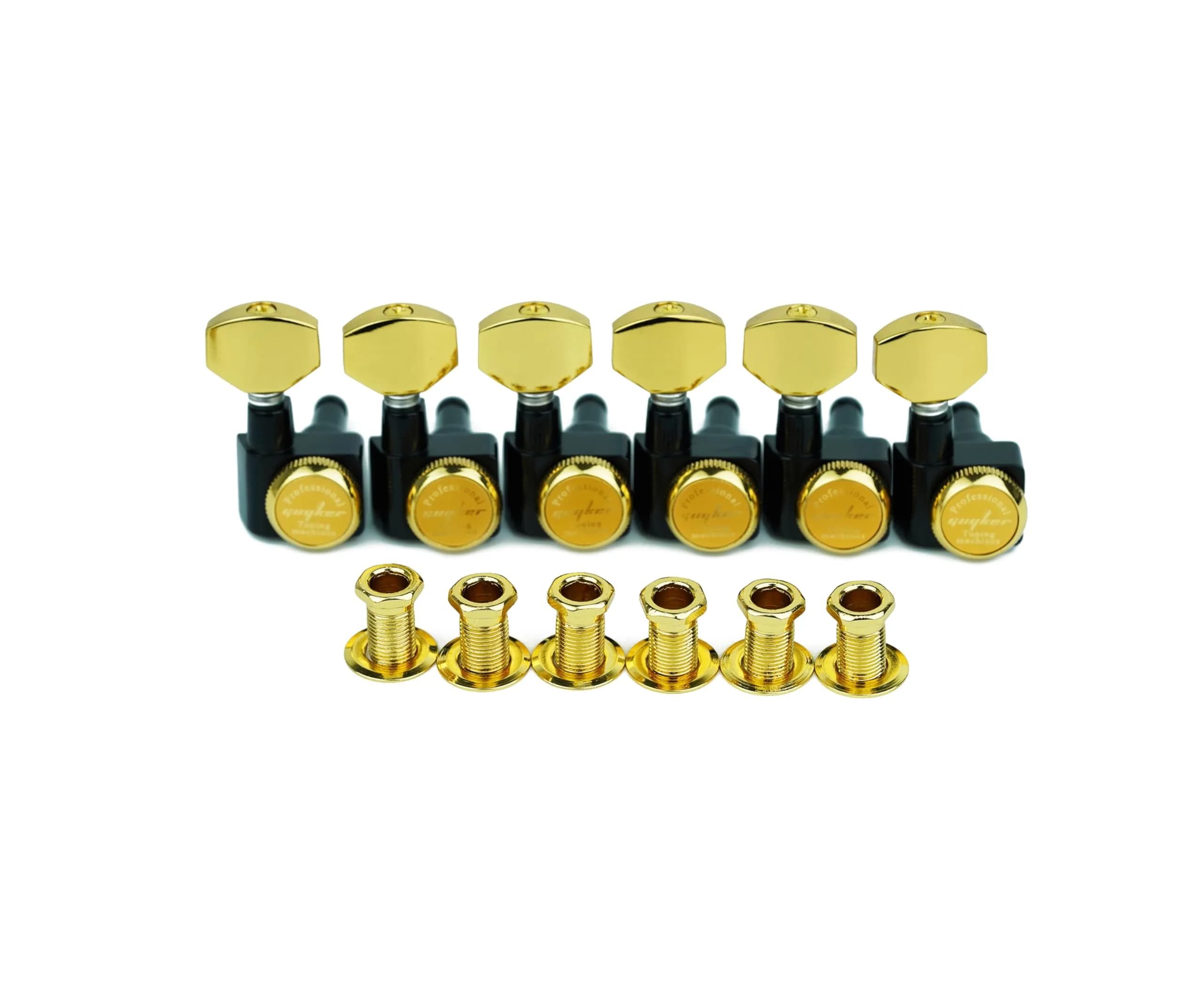Guyker 6 In-line Guitar Locking Tuners GK434 Gold Black | Precision 1:18 Gear Ratio