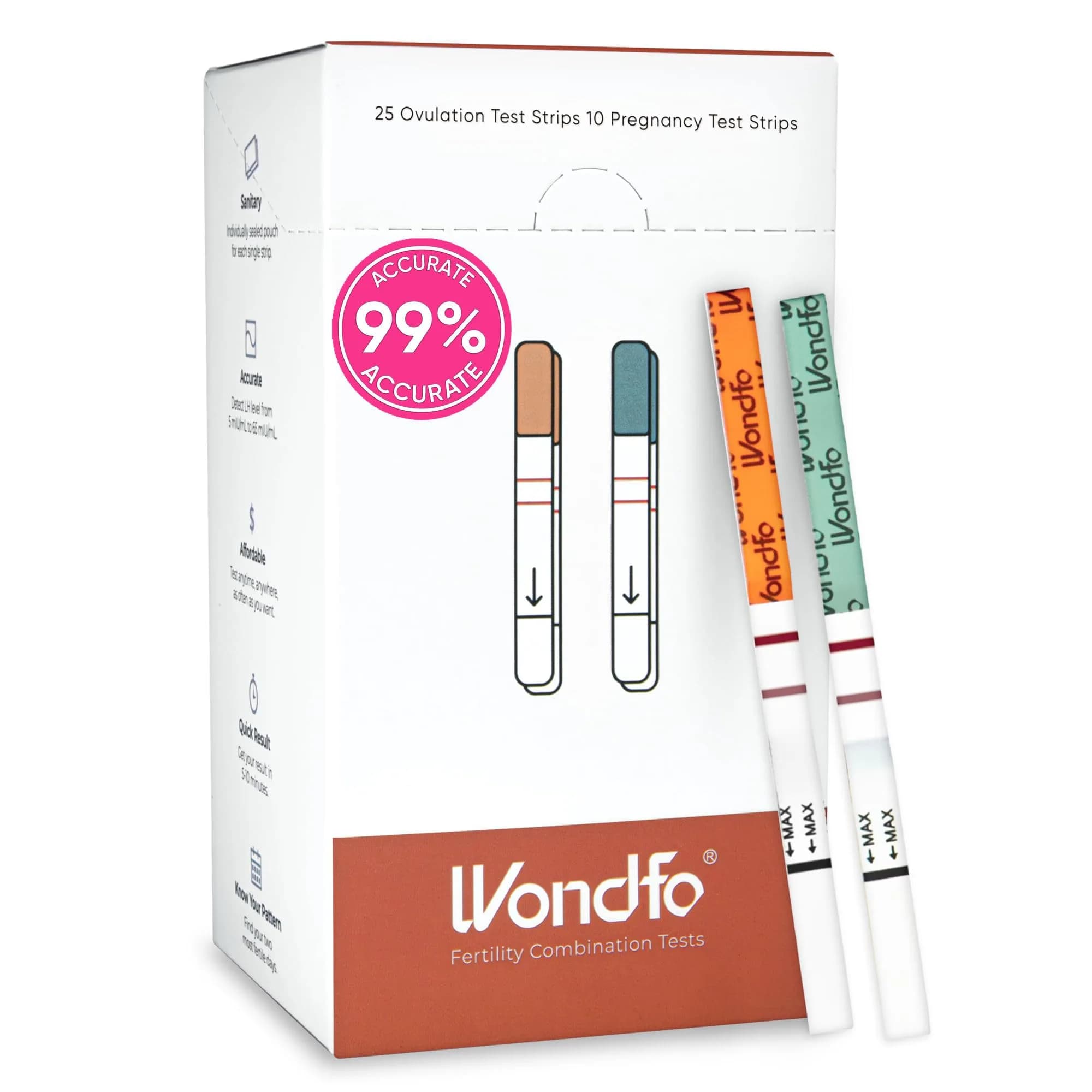 Wondfo Ovulation Pregnancy Test Bundle, 25 LH, 10 HCG Strips | Reliable Fertility Monitoring — Bagged