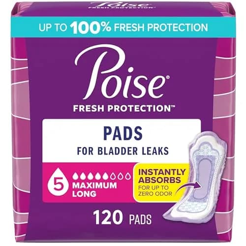 Poise Maximum Absorbency Incontinence Pads Long Length 120 Count (2 Packs of 60) | Odor Control & 12-Hour Protection thumbnail 1