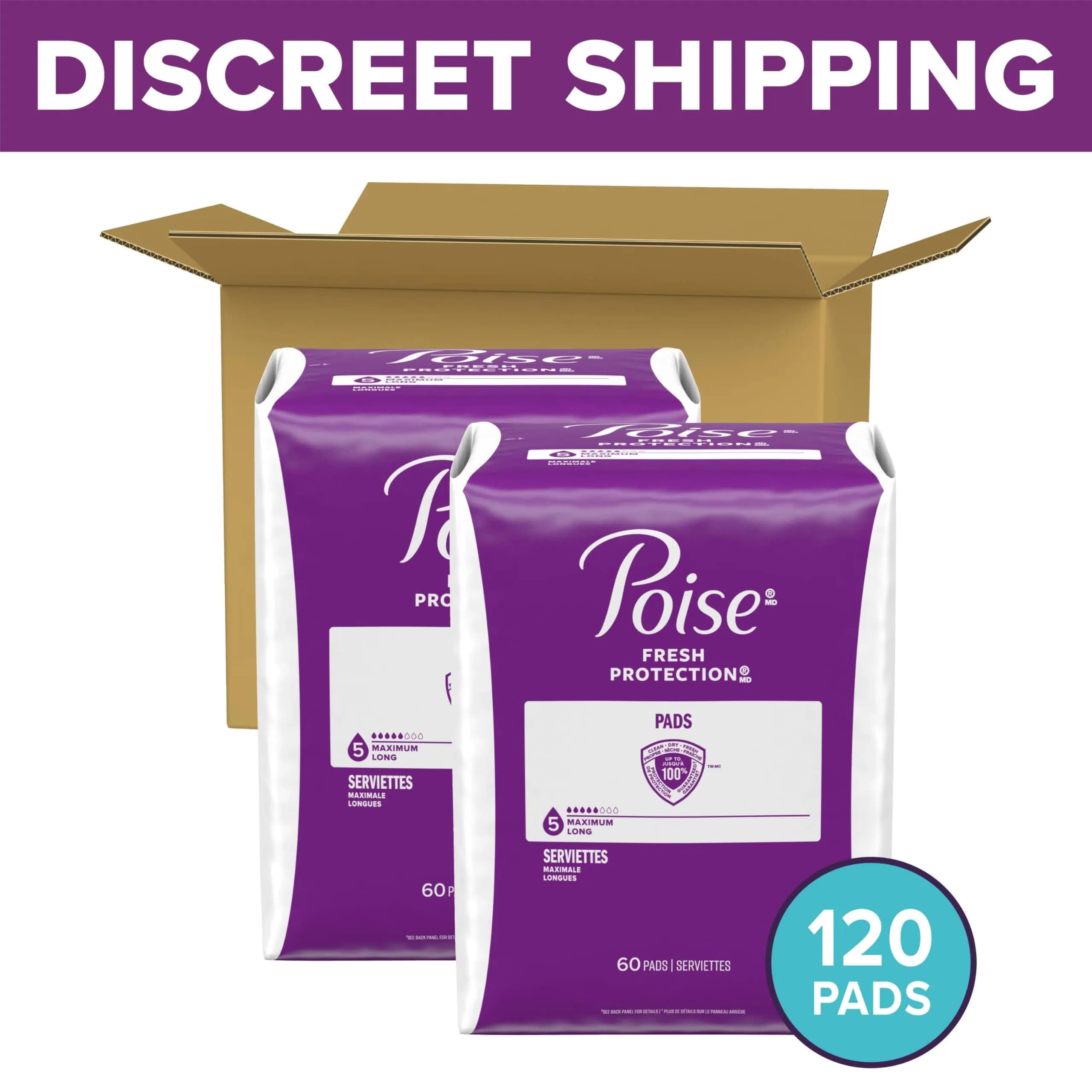 Poise Maximum Absorbency Incontinence Pads Long Length 120 Count (2 Packs of 60) | Odor Control & 12-Hour Protection - view 2