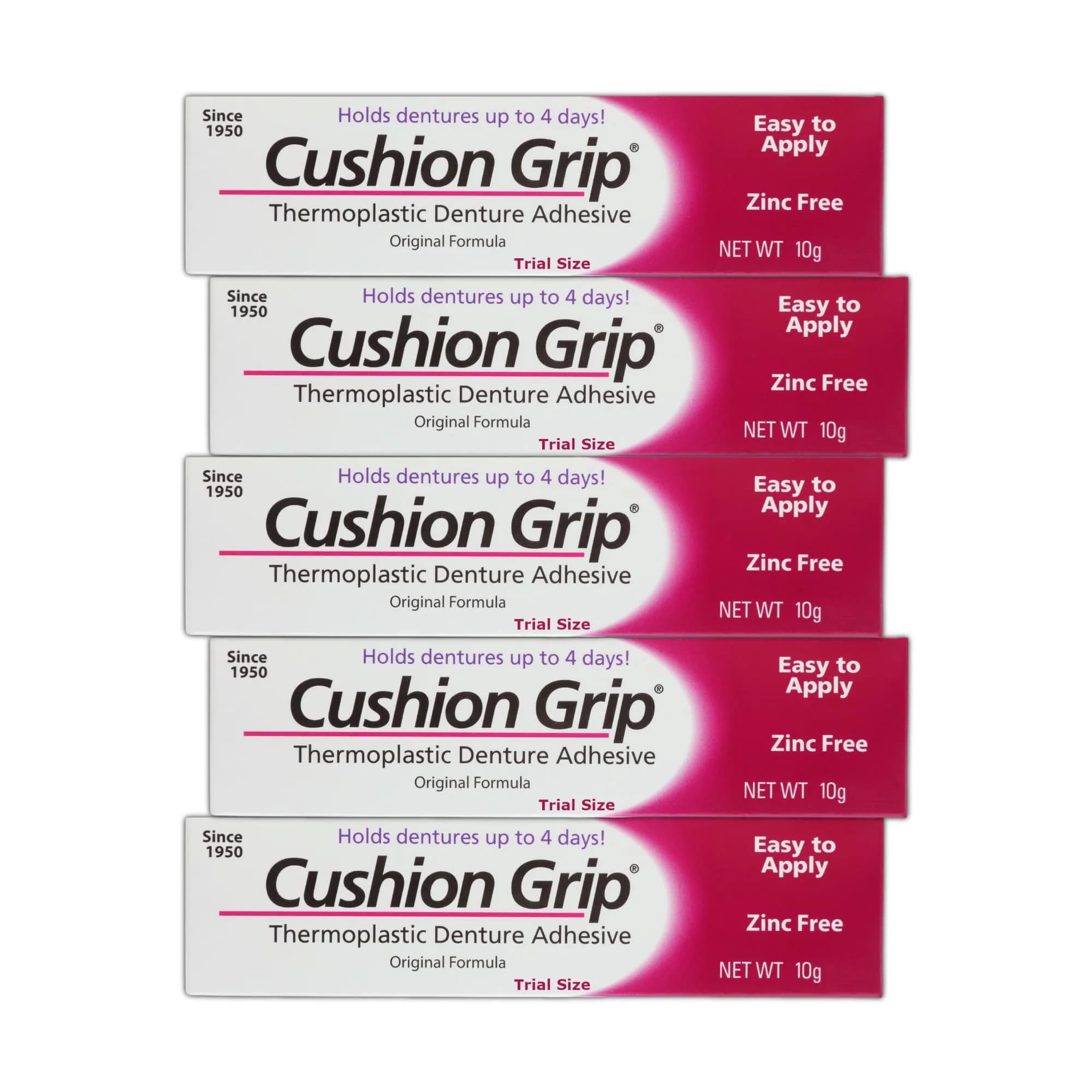 Cushion Grip Thermoplastic Denture Adhesive, 10.35ml (0.35 Fl Oz) Travel Size Pack of 5 | Refits Loose Dentures On The Go - main product image